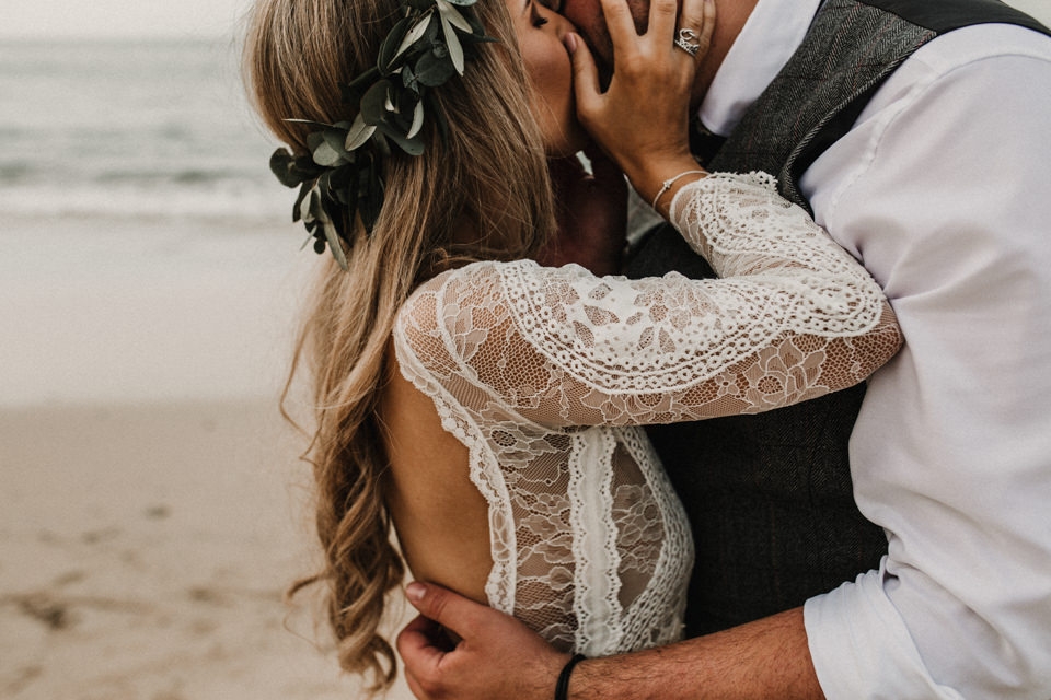 intimate bride and groom beach portraits in cornwall 